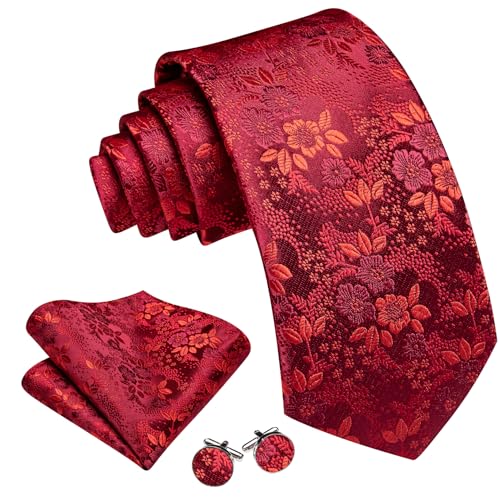 Image of Barry.Wang Men Tie Set Floral Paisley Silk Necktie Pocket Square Cufflinks Formal Wedding Party Business