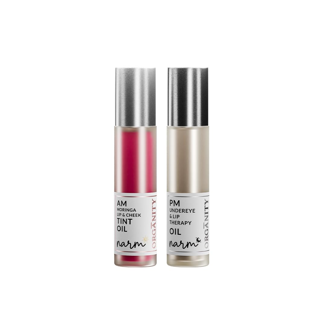 Organity Narm AM & PM Lip Oil Duo | Tinted Day & Nourishing Night Oils for Dry, Pigmented Lips | Hydrating Gloss for Women & Girls-image-9