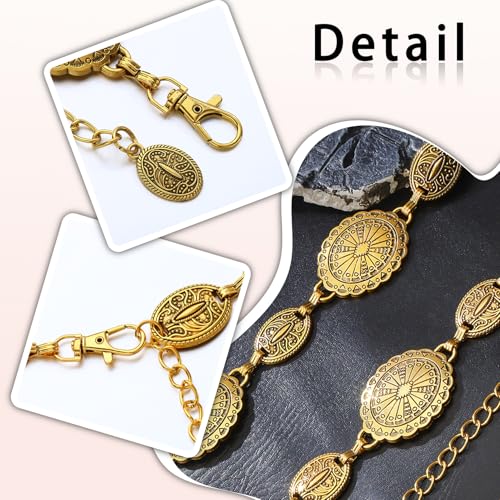MILAKOO Chains Waist Belt for Women Bohemian Western Style Concho Charms Link Chains Belts for Dresses Jeans4