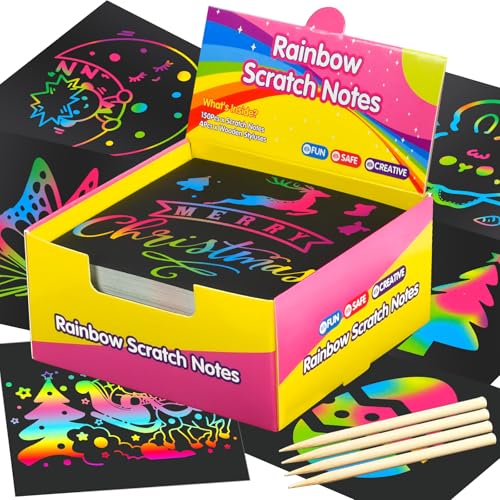Valentines Day Gifts for Kids Classroom Teen Girls Rainbow Scratch Paper Art Crafts Return to School Supplies Easter Basket Stuffers Essentials for Boys 4-12 Year Old Party Favors Toys Games Notes 150