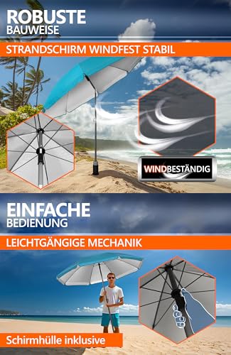 4smile Sonnenschirm Strand SunnyJoy, Türkis - UPF 50+ Strandschirm Ø 200 cm, sicherer Sonnenschutz Strand, Strandschirm windfest stabil - Sonnenschirm mit Schutzhülle 5
