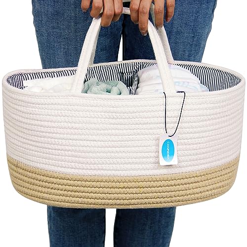 Image of Casaphoria Caddy Organize Woven Cotton Rope Basket Caddy Baskets for Storage,Cotton Basket,Basket for Gift with Removable Inserts Towels Portable Soft Baskets,White and Yellow