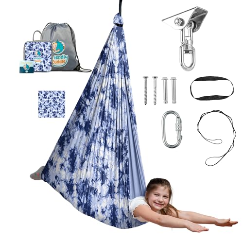 Image of Indoor Sensory Swing for Kids or Outdoor - Holds 300lbs, Double-Layer, & 360 Swivel, Calming Compression Therapy Swing Hammock for Kids & Adults with All Hardware - Sensory-Motor Toys & Gifts