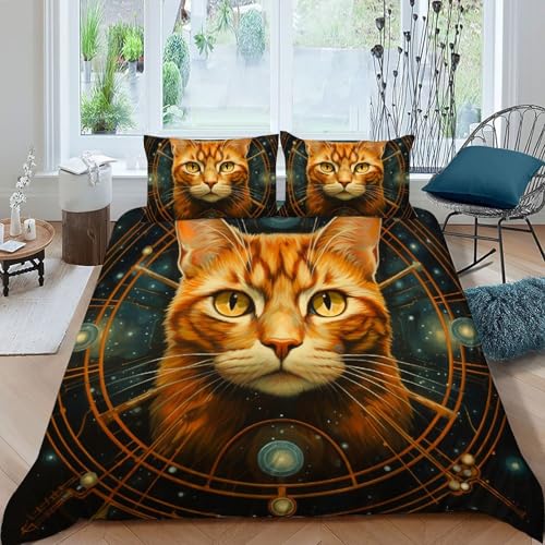 Housse de couette chat en microfibre anti-plis avec zip