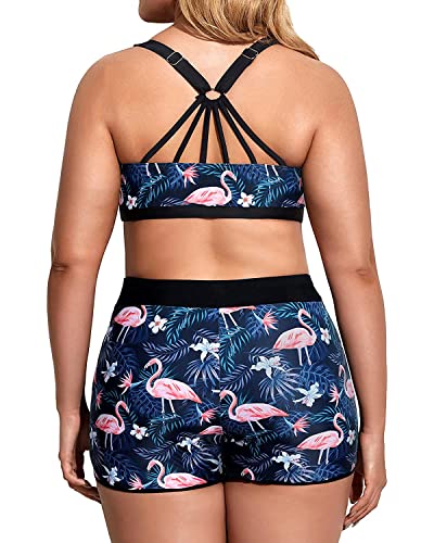Image of Holipick Women Plus Size Swimsuits - Athletic 3 Piece Tankini with Shorts | Sports bikini top, high waist shorts, tank top, removable pads. Athletic style for water activties