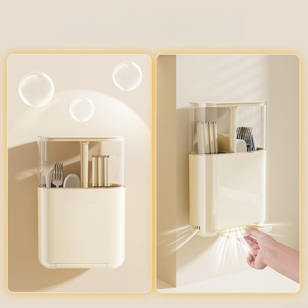 Support de Baguettes Mural avec Couvercle, boîte de Rangement pour ustensiles de Cuisine, égouttoir pour cuillères, fourchettes, Support ventilé, Blanc (Vert)