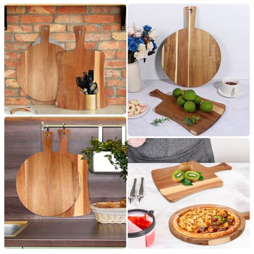 Set 2 Tablas de Cortar de Madera con Mango y Forma Redonda miniatura 5
