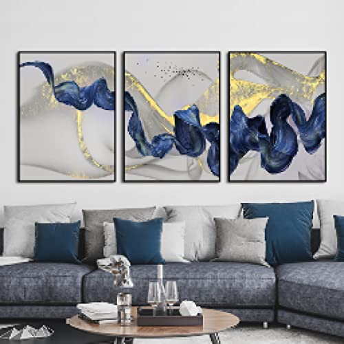 Toile abstrait bleu foncé crée une ambiance cosy dans votre chambre à coucher épurée