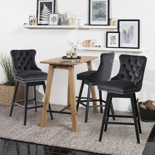 Image of Black Swivel Bar Stools, Velvet Counter Height Bar Stools Set of 1