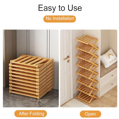 YYW Shoe Rack, Foldable Bamboo Shoes Shelf, Freestanding Shoe Storage Organiser for Entryway, Hallway, Bedroom, Closet (Brown, 8 Layers) by YYW - Used condition - Image 4