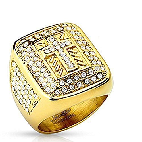 Tapsi´s Coolbodyart® Siegel Ring Edelstahl 24,5mm Breit Kreuz Gold IP Zirkonia Klar 60(19)