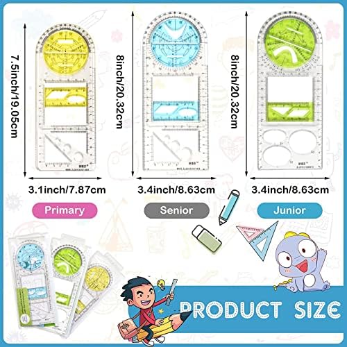 Multifunctional Geometric Ruler, Mathematics Drawing Ruler Geometric Drawing Template Measuring Draft Rulers for Senior Student School Office (Suit)