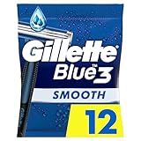 Gillette Blue3 Men's Disposable Razors x12, 3-Blades Razor, 40° Pivoting Head, Lubrastrip