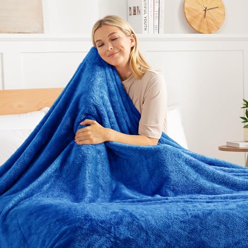 Exclusivo Mezcla Plush Fuzzy Fleece Throw Blanket Extra Large, Super Soft, Fluffy and Warm Blankets for Couch, Bed, Suitable for All Seasons (50x70 Inches, Cobalt Blue)