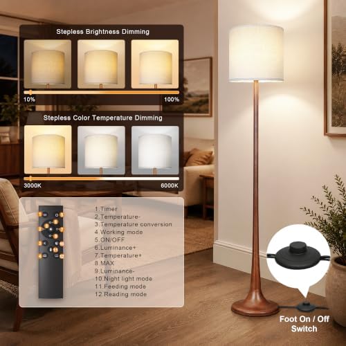 Scenekoy 65β Tall Solid Wood Modern Floor Lamp w/Remote, Stepless Dimmable - 3