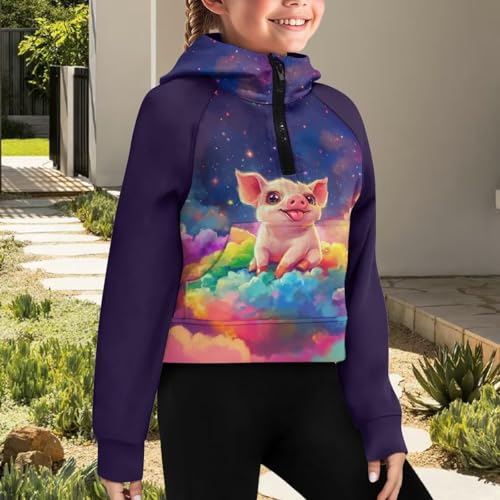 Hoodies for Girls Graphic Sweatshirts for Kids Zip Up Pullover Cute Clothes Falll Outfits with Pockets 5-144