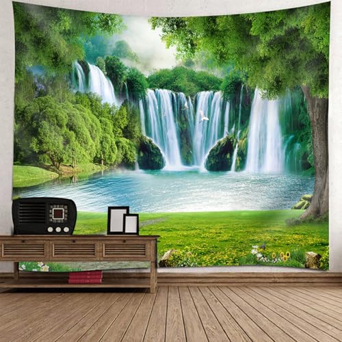 Tenture murale fantastique paysage cascade en tissu grand format de 350x256 cm