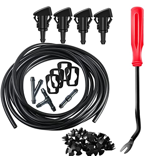Hsfismoto Ti Windshield Washer Nozzles Repair Kit 4805742Ab Compatible With Jeep Dodge Chrysler Ram Replace Oe# 5116079Aa W/Windshield Washer Washer Jet Fluid Hose Connector Hood Insulation Retainers #TOP7