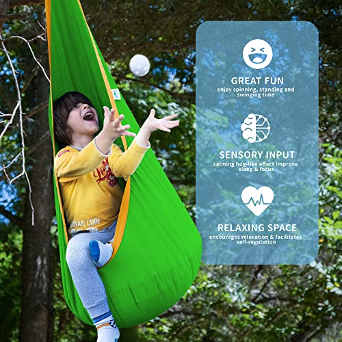 Image of OUTREE Kids Pod Swing Seat, Cotton Child Hammock Swing Chair,Sensory Swing for Indoor and Outdoor Use,Green and Yellow