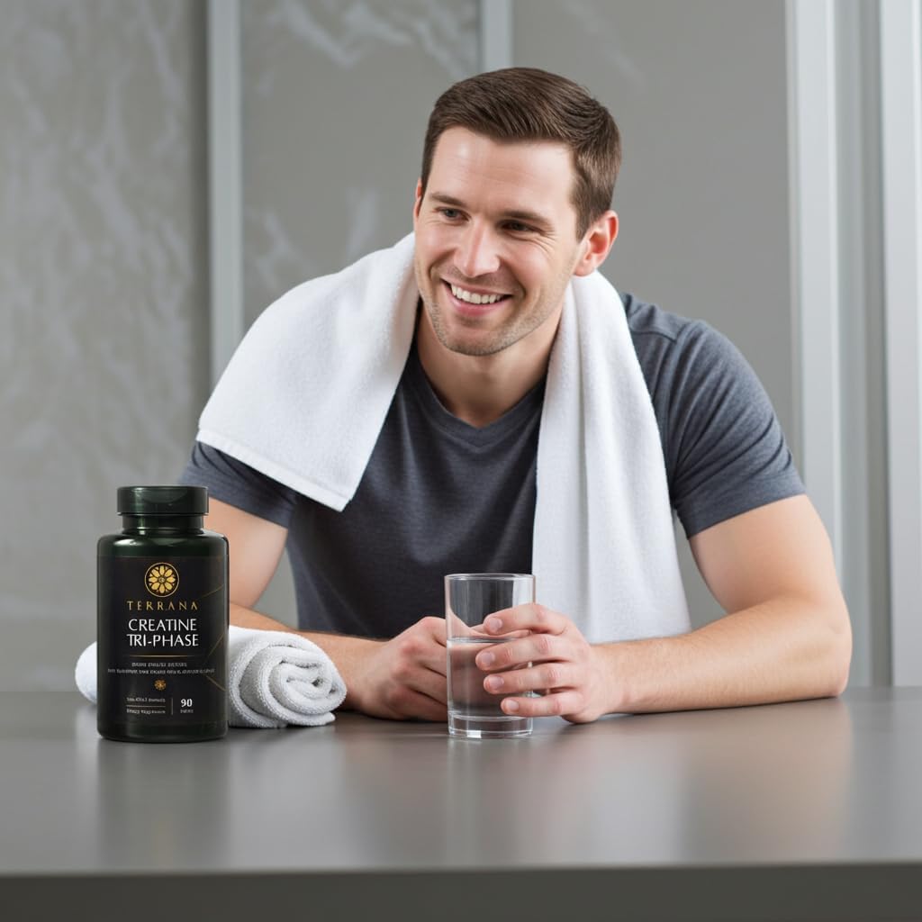 Terrana Creatine Tri-Phase – 3-in-1 Creatine Supplement with Monohydrate, AKG & Pyruvate – Tablets for Muscle Strength, Power & Recovery – Non-GMO, 90 Tablets