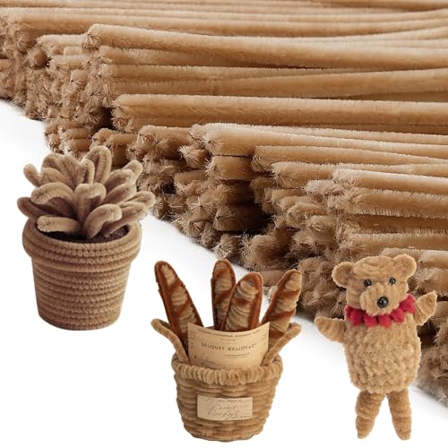 Image of Caydo 200 Pieces Light Brown Pipe Cleaners | Thick Fluffy Chenille Stems for Making Arts & Crafts Projects and Festival Decorations