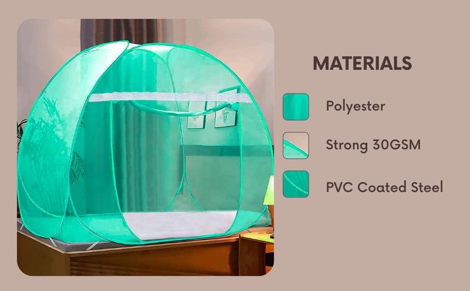 Image of Double Bed Mosquito Foldable King Size Mosquito Net | Polyester 30GSM Strong Net | 6 x 6 Feet with Foldable Steel Frame | PVC Coated Corrosion Resistant Steel Wire