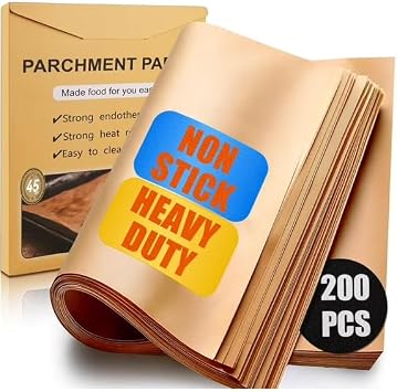 Alpacasso 200 Pcs Parchment Paper Baking Sheets, 12x16 Inches Non-Stick Precut Baking Parchment, for Baking Grilling Air Fryer Steaming Bread Cup Cake Cookie and More Unbleached
