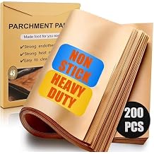 Alpacasso 200 Pcs Parchment Paper Baking Sheets, 12x16 Inches Non-Stick Precut Baking Parchment, for Baking Grilling Air Fryer Steaming Bread Cup Cake Cookie and More Unbleached
