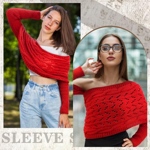 Image of Geyoga 2 Pcs Scarf with Sleeves for Women Knitted Wrap Sweater Scarf with Sleeves Shrugs for Women Wrap Shawl