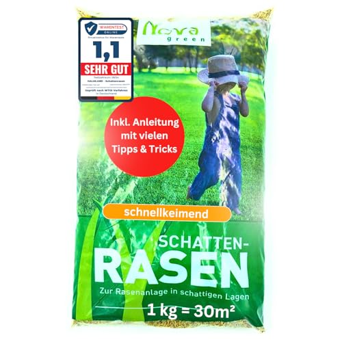 halmland® Rasensamen schnellkeimend Schattenrasen 1kg = 30m² Herbst - SEHR GUT getestet - trockenresistent - Schattenrasensamen Rasensaat Nachsaat