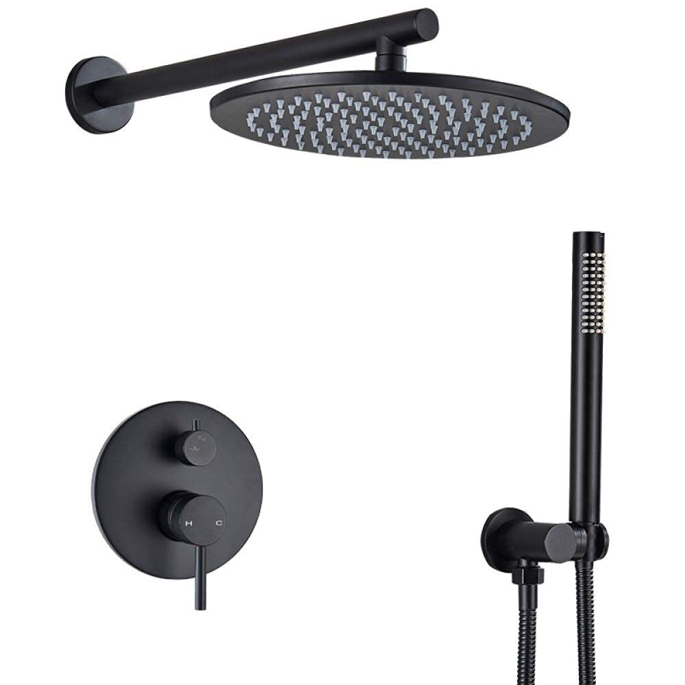 Bras de douche mural et système de douche noir mat au design architectural épuré