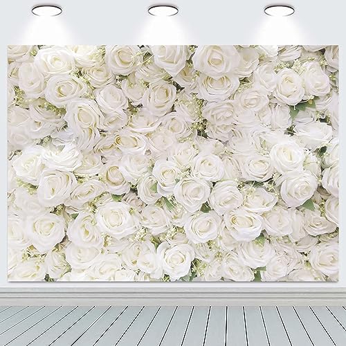 2.7x1.8m Toile de Fond Murale Fleur Rose Blanche Fond Photographique Filles Fête d'anniversaire Mariage Douceur de Mariage Décorations Portrait Photoshoot...