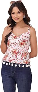 ANNU PARIDHAN Women's Rayon Floral Print Sleeveless Regular Fit V Neck Crop Top for Women & Girl Price In India