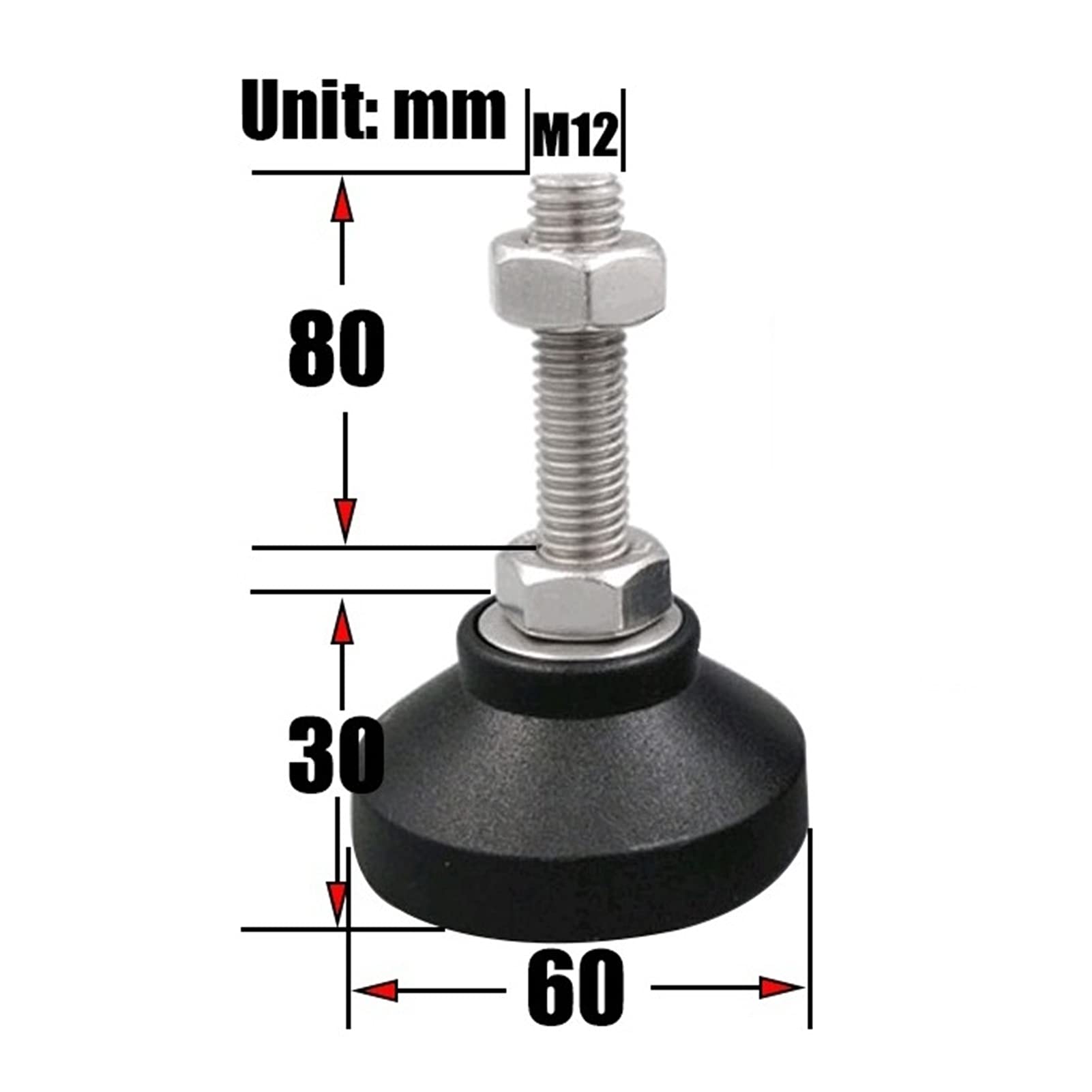 4 szt. Stopki poziomujące, nylonowe okrągłe dno + gumowa okrągła antypoślizgowa poduszka dolna nóżka do mebli, DIY mechaniczna prostownica do nóg, ochraniacz na podłogę, podstawa 60 MM