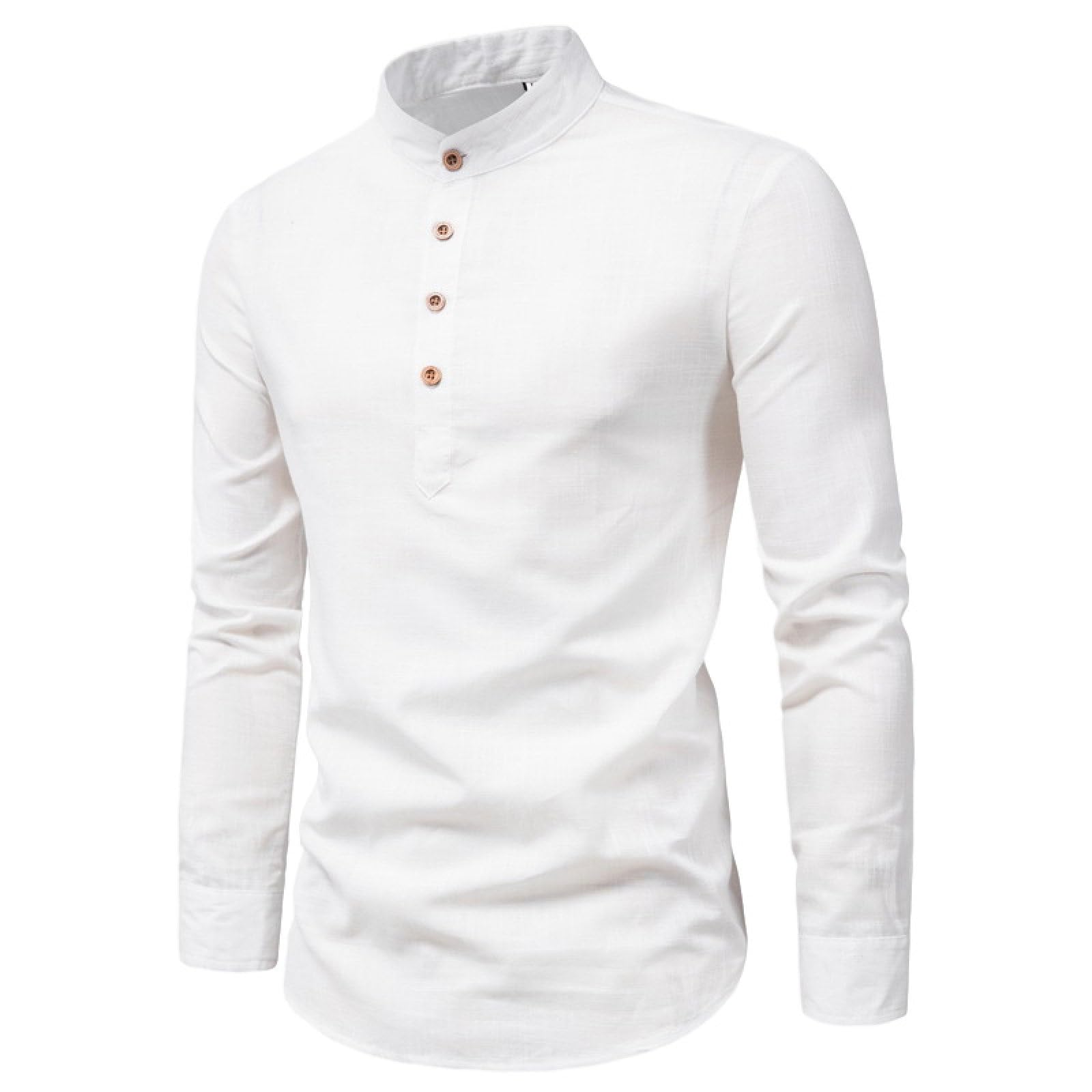 Chemise col montant hommes coton et lin stretch à manches longues coupe standard
