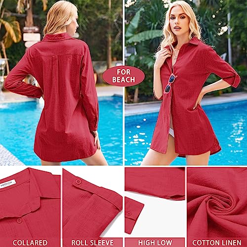 Image of HOTOUCH Women Boyfriend Shirts Button Down Long Sleeve Blouse Cuffed Sleeve Collared Shirt