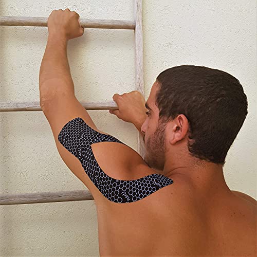 Flexu Kinesiology Tape: Pro-Grade Y Shape For Ultimate Support. Pre-Cut, Hypoallergenic, Latex-Free. Perfect For Shoulders, Knees, Lower-Back, And Ankles. 2 Rolls Pack (Black) #TOP7