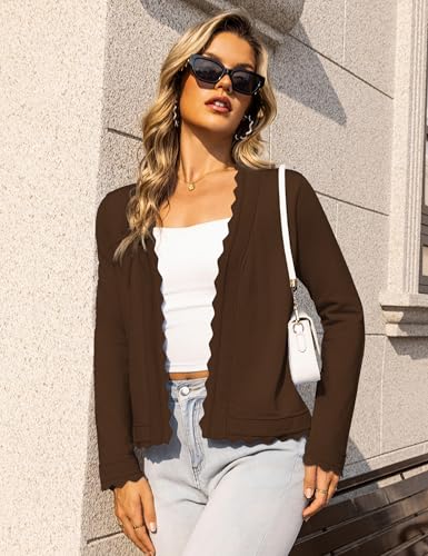 Image of OmicGot Women's Long Sleeve Cardigan Sweaters Open Front Cropped Bolero Shrugs for Dresses S-XL