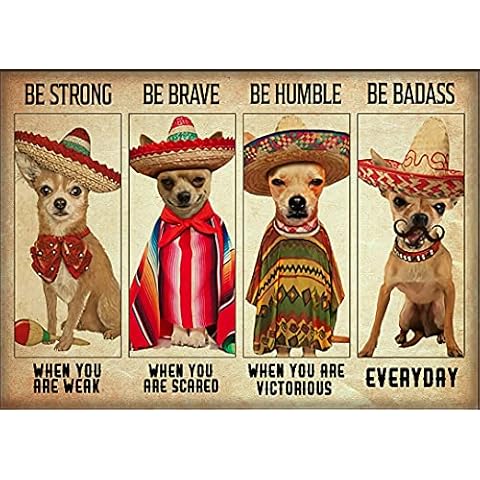 Chihuahua Dog Dog Lover Animals Music Metal Tin Sign Pub Coffee Beer Kitchen Bathroom Door Garden Funny Wall Decor Art Gift Retro Plaque 8x12 Inch Cover