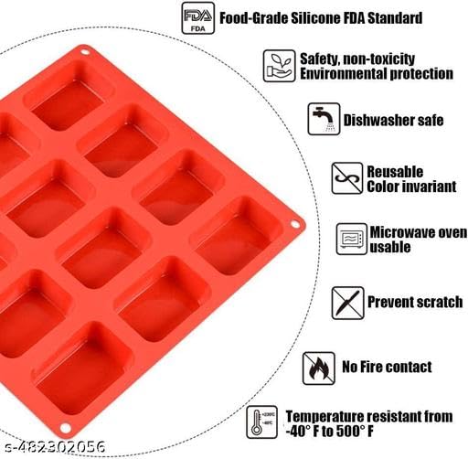 Image of 12-Cavity Petite Silicone Mold for Soap, Bread, Loaf, Muffin, Brownie, Cornbread, Cheesecake, Pudding, and More Random Color (12 Cavity-Rectangle)