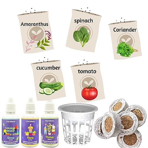 City Greens Seed Starter Kit for 15 Plants (Seeds, Cocopeat, Clay Pebbles, Net Pots, Instruction Set, Nutrient Enriched, Neem Oil Treated)