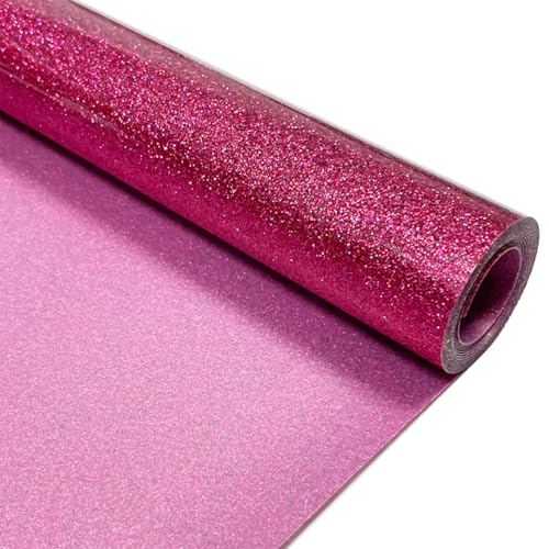 MerryMade Hot Pink Glitter Heat Transfer Vinyl 12 x 5 ft HTV for Shirts Glitter HTV Iron on for All Cutter Machine - Easy to Cut & Weed for Heat Vinyl Design (Hot Pink)