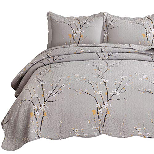Bedsure 100% Cotton Printed King Quilt Set - Spring Blossom Floral Pattern, Pre-Washed