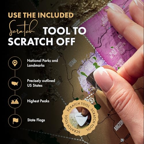 Travelization Scratch Off Map of United States 24" x 17" Frameable USA Scratch Map with National Parks, Highest Peaks and Vibrant Colors, Ideal for Travelers, Black