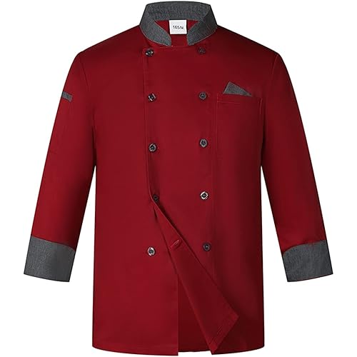 Unisex Double-Breasted Chef Coat Back Full Mesh Lightweight Chef Jacket Color Stitching Chef Uniform