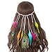 Produktbild LONGBLE Damen Stirnbänder Frauen Feder Quasten Gürtel Haarbänder Haarband kostüm Haarschmuck Kopfschmuck Einstellbar Haarband Hippie Boho Indianer Stirnband Mit Holzperle Haarschmuck