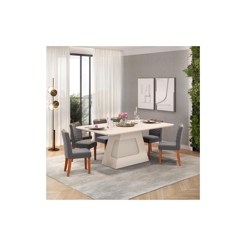 Table à Manger 6 Personnes Rectangle Blanc Ecru 180 x 80 x 90 cm