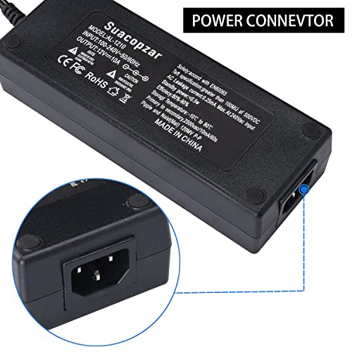 Suacopzar A18112 12V 10A Car Power Adapter Female Auto Cigarette Lighter Plug, Ac 100-240V To Dc 12V 10A 120W Power Supply Adapter Ac To Dc Converter Transformer thumb #3