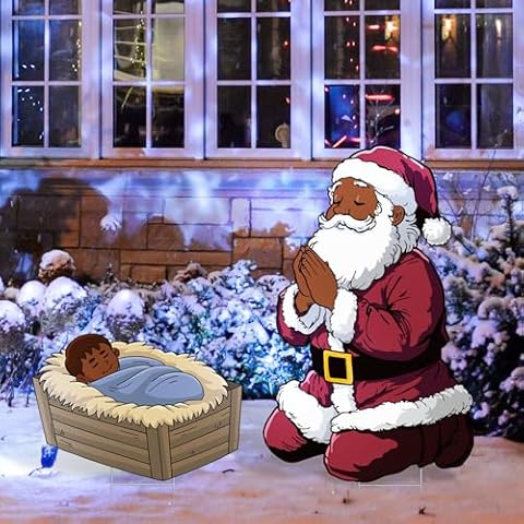 Quzzil 2 Pcs Large Kneeling Santa Yard Sign Christmas Outdoor Nativity Scene Set African American Christmas Decorations Outdoor Black Nativity Scenes Set for Yards Garden Lawn Decor, 31 Inch 20 Inch Cover