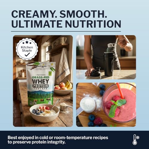 Image of Opportuniteas Grass Fed Vanilla Whey Isolate Protein Powder - 22g Protein, Heavy-Metal Tested, Organic Cane Sugar & Organic Vanilla Flavor, Non-GMO, Hormone-Free, Sourced from Ireland, 1lb